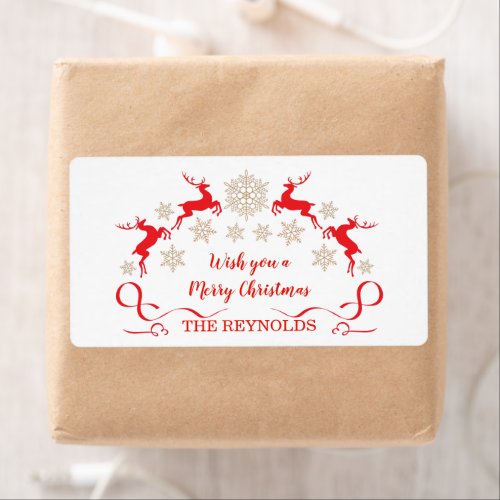 Golden snowflakes and reindeer Christmas Label