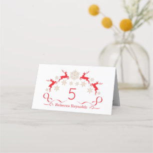 Golden snowflakes and reindeer Christmas Place Card