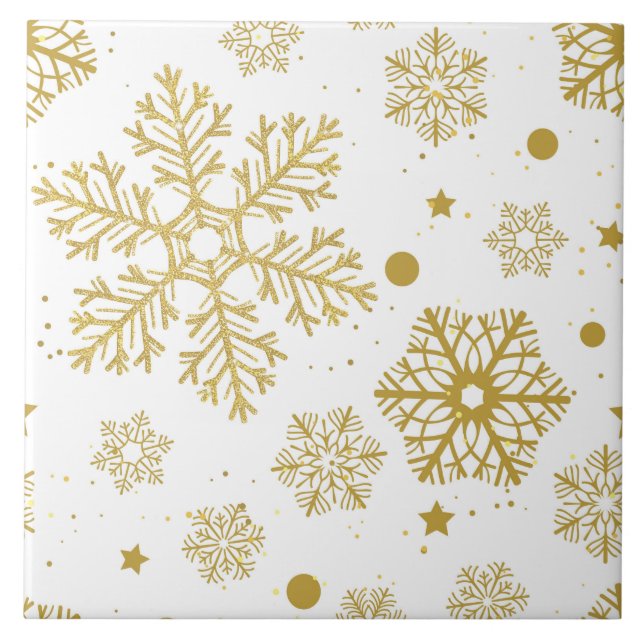 Golden snowflakes ceramic tile (Front)