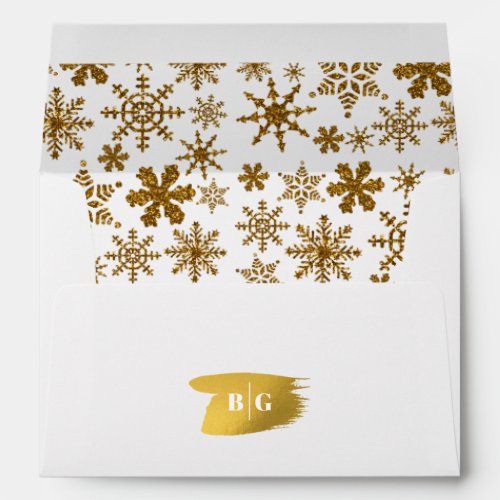 Golden Snowflakes Christmas 5x7 Wedding Invitation Envelope
