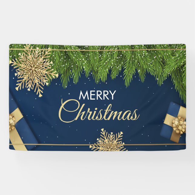 Golden Snowflakes Christmas Card,Merry Christmas Banner (Horizontal)