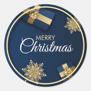 Golden Snowflakes Christmas Card,Merry Christmas Classic Round Sticker