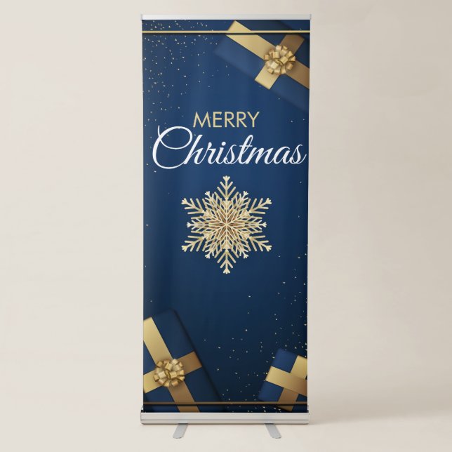 Golden Snowflakes Christmas Card,Merry Christmas Retractable Banner (Front)