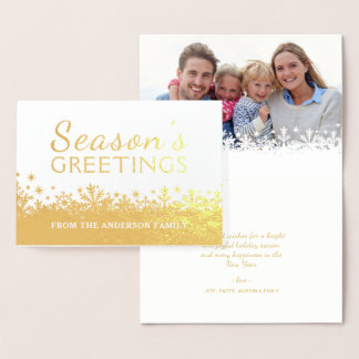 Golden Snowflakes Christmas Holiday Foil Photo Card
