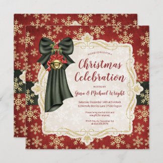 Golden Snowflakes Christmas Poem Party Invitation