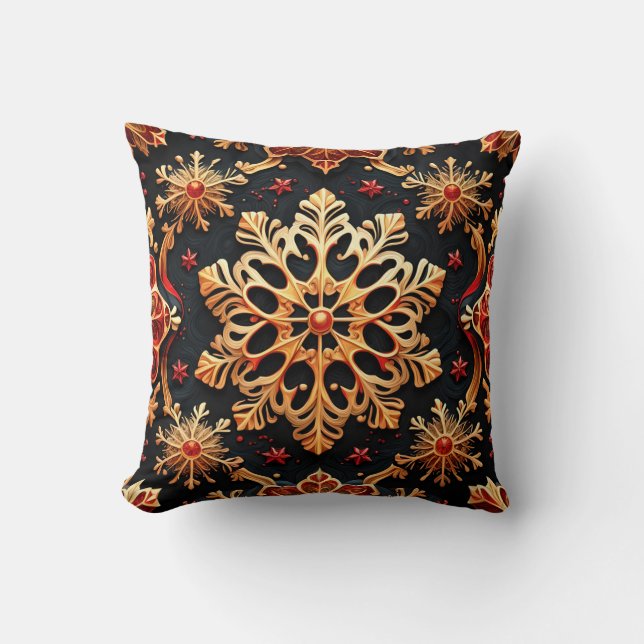 Golden Snowflakes Elegant  Winter holidays Design  Throw Pillow (Front)