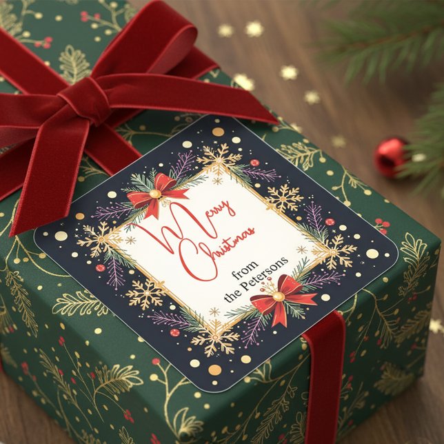 Golden Snowflakes Family Christmas Holiday Square Sticker (Creator Uploaded)