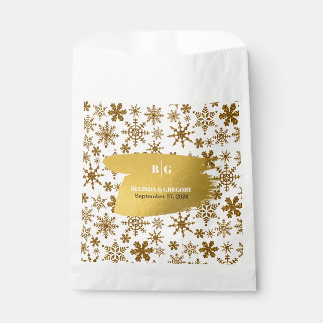 Golden Snowflakes Festive Christmas Wedding  Favor Bag (Front)