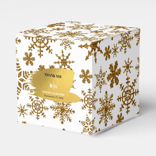 Golden Snowflakes Festive Christmas Wedding  Favor Boxes (Front Side)
