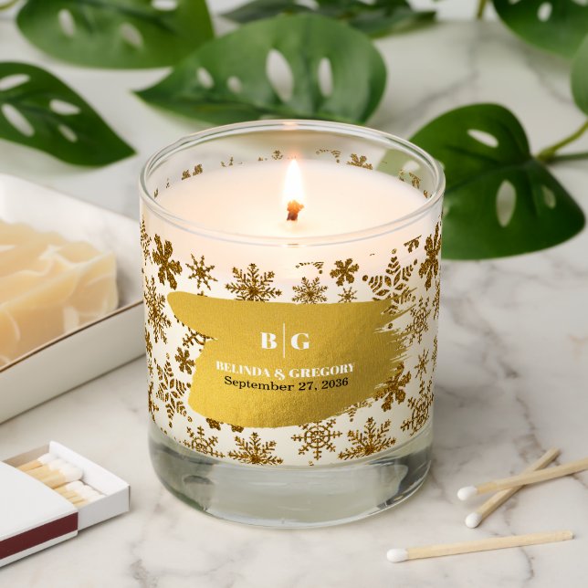 Golden Snowflakes Festive Christmas Wedding Favor Scented Candle (Lit)