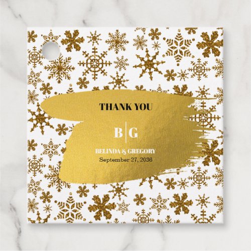 Golden Snowflakes Festive Christmas Wedding Favor Tags