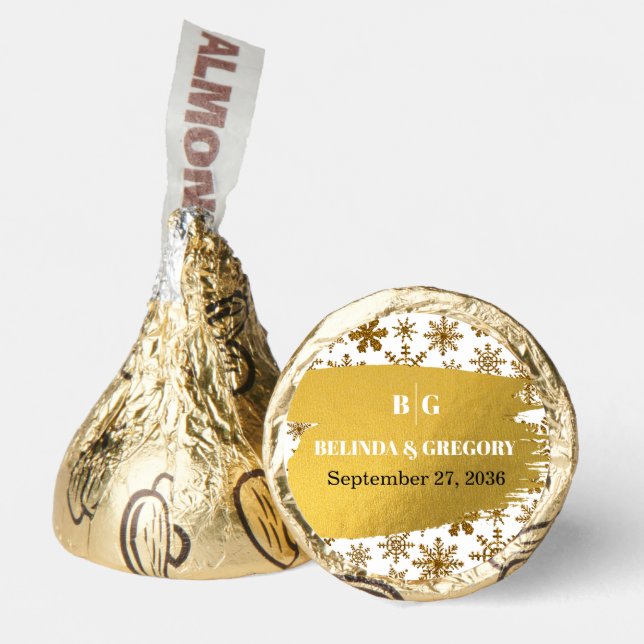 Golden Snowflakes Festive Christmas Wedding Hershey®'s Kisses® (Front)