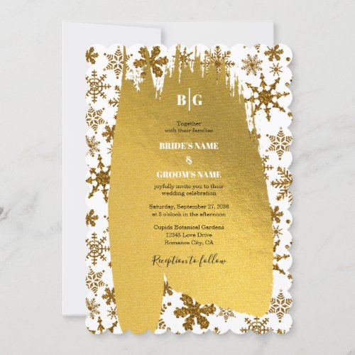 Golden Snowflakes Festive Christmas Wedding Invitation