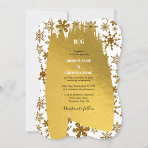 Golden Snowflakes Festive Christmas Wedding Invitation