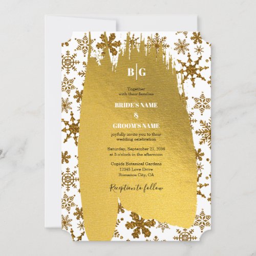 Golden Snowflakes Festive Christmas Wedding Invitation