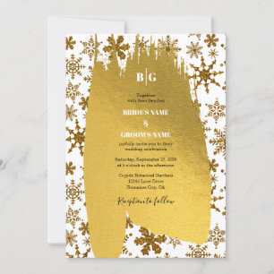 Golden Snowflakes Festive Christmas Wedding Invitation