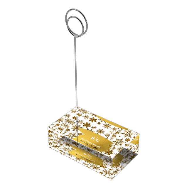 Golden Snowflakes Festive Christmas Wedding Place Card Holder (Corner)