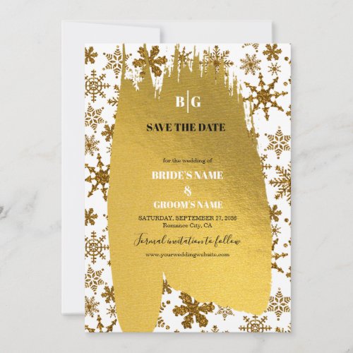 Golden Snowflakes Festive Christmas Wedding Save The Date