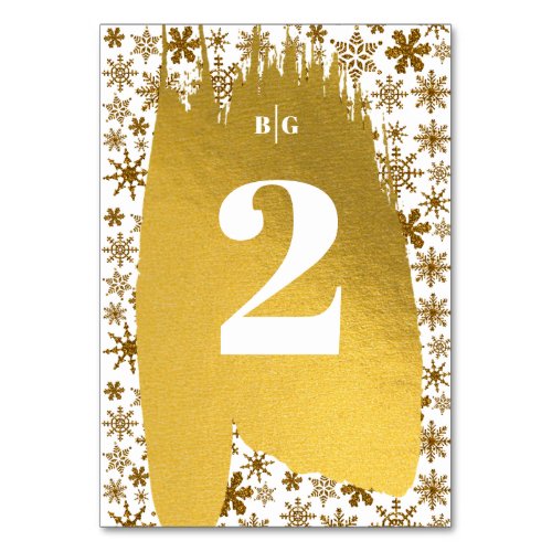 Golden Snowflakes Festive Christmas Wedding Table Number