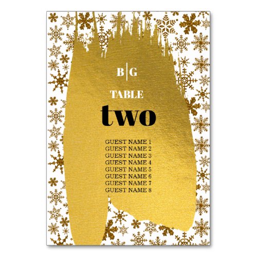 Golden Snowflakes Festive Christmas Wedding  Table Number