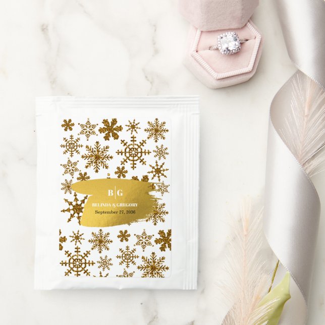 Golden Snowflakes Festive Christmas Wedding  Tea Bag Drink Mix (Wedding)