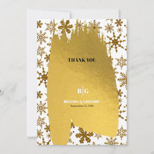 Golden Snowflakes Festive Christmas Wedding Thank You Card