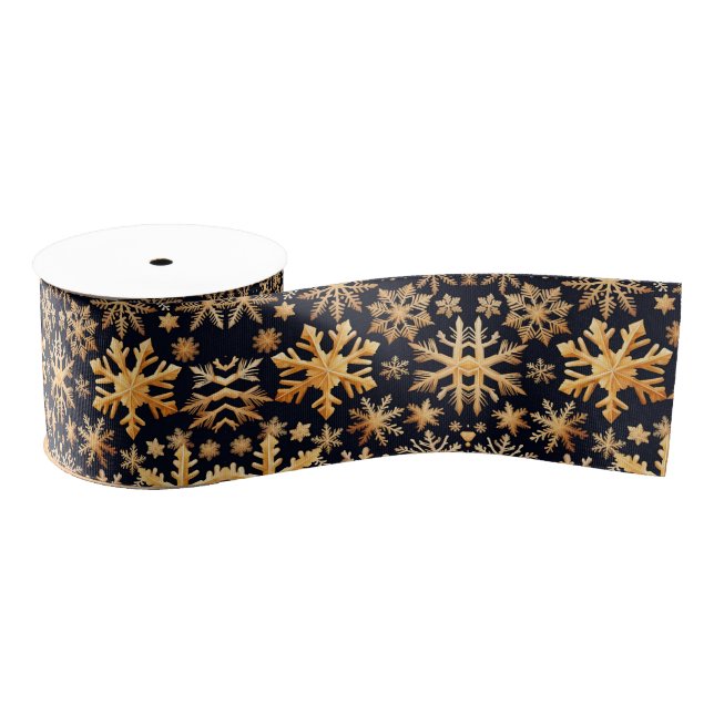 Golden Snowflakes   Grosgrain Ribbon (Spool)