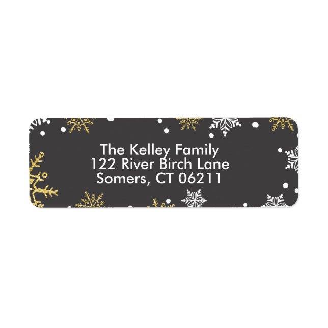 Golden Snowflakes Holiday Address Label (Front)