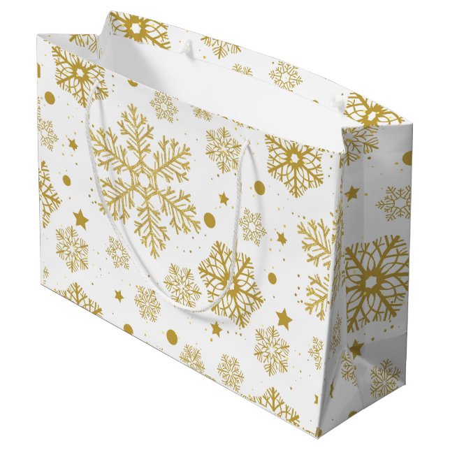 Golden snowflakes large gift bag (Back Angled)
