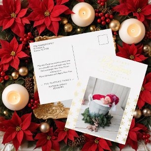 Golden Snowflakes Merry Christmas Photo Baby Foil Holiday Postcard