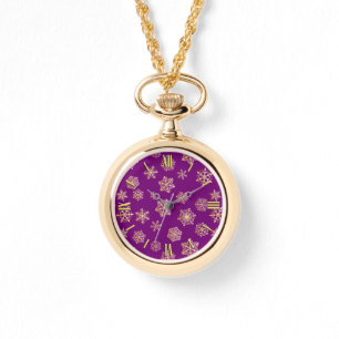 Golden snowflakes on a purple background watch