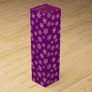 Golden snowflakes on a purple background wine gift box