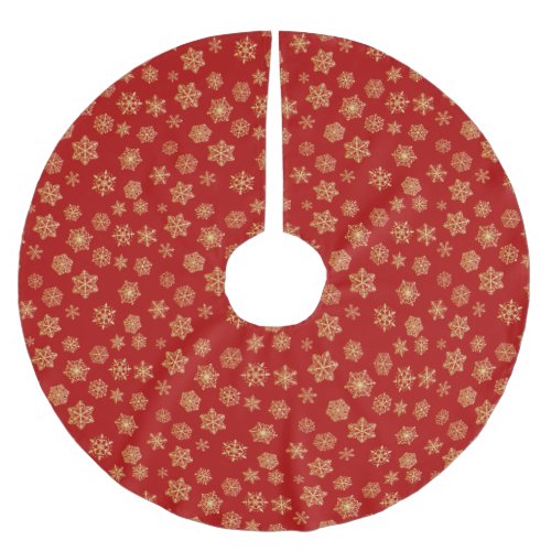 Golden snowflakes on a red background brushed polyester tree skirt