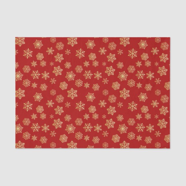 Golden snowflakes on a red background tissue paper (Front)