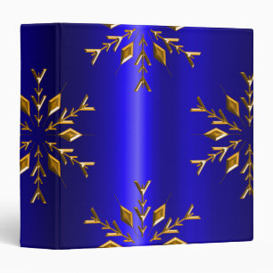 Golden Snowflakes on Blue 3 Ring Binder