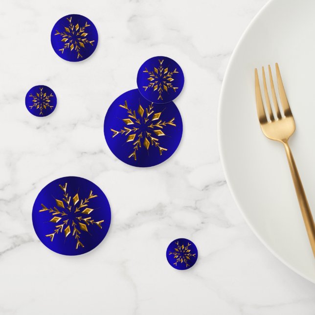 Golden Snowflakes on Blue Christmas Confetti (Group)