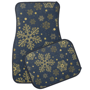 Golden snowflakes on navy car floor mat