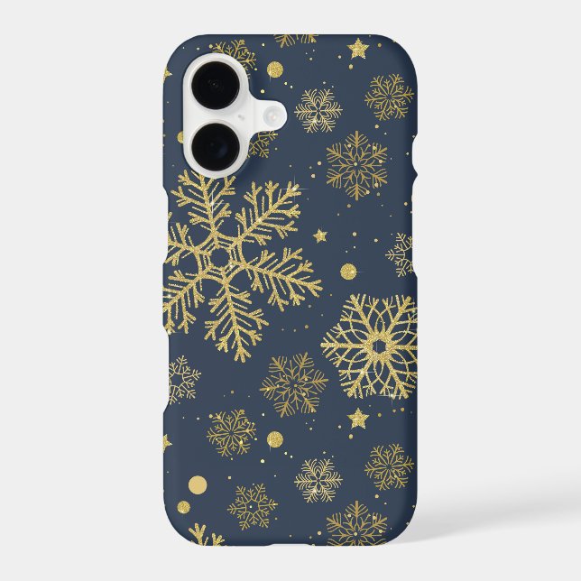 Golden snowflakes on navy Case-Mate iPhone case (Back)