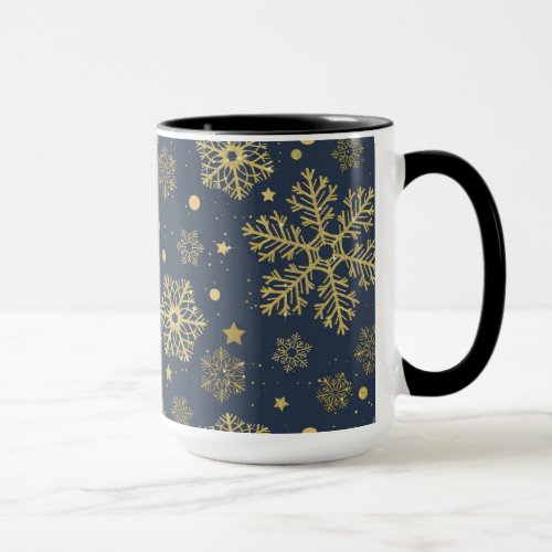 Golden snowflakes on navy mug