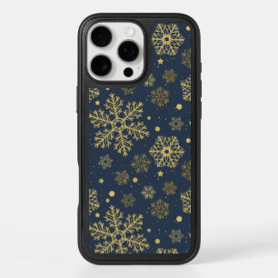Golden snowflakes on navy iPhone 16 pro max case