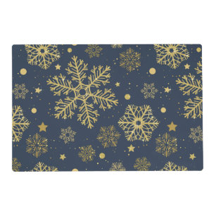 Golden snowflakes on navy placemat