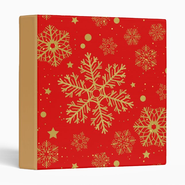 Golden snowflakes on red 3 ring binder (Front/Spine)