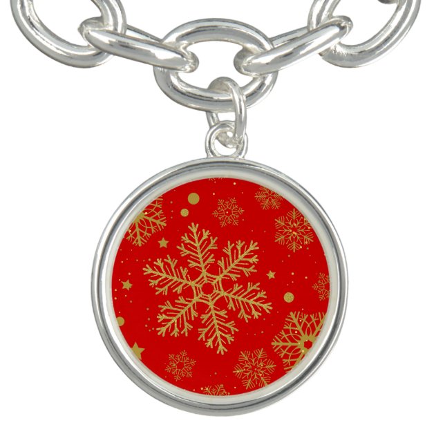 Golden snowflakes on red bracelet (Design)