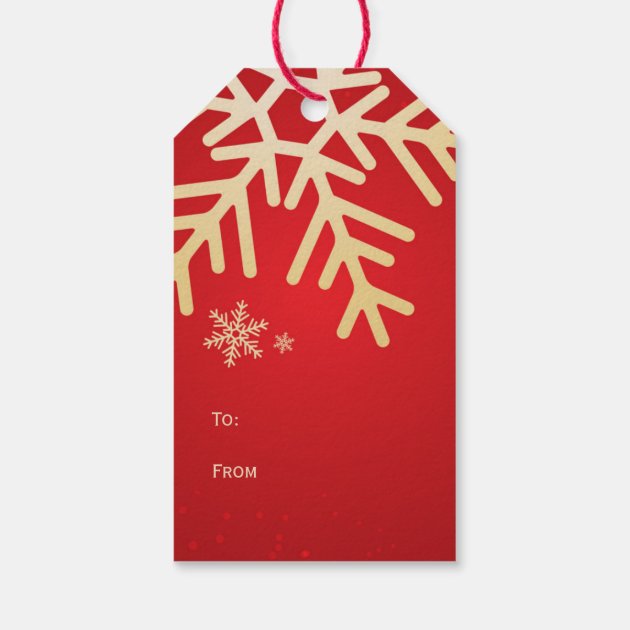 Golden Snowflakes On Red Christmas Gift Tags