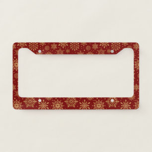 Golden Snowflakes on Red - Classic Christmas (1) License Plate Frame