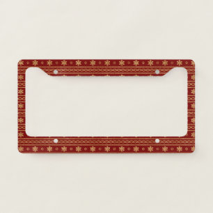 Golden Snowflakes on Red - Classic Christmas (3) License Plate Frame