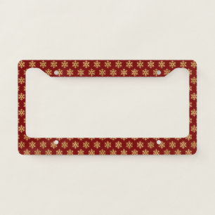 Golden Snowflakes on Red - Classic Christmas (4) License Plate Frame