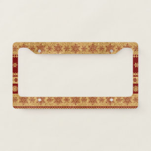 Golden Snowflakes on Red - Classic Christmas (5) License Plate Frame