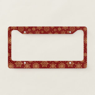 Golden Snowflakes on Red - Classic Christmas License Plate Frame