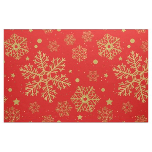Golden snowflakes on red fabric